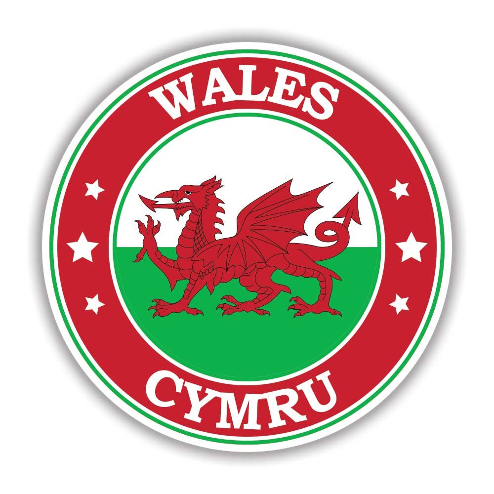 Wales Flag Round Circle Emblem Sticker