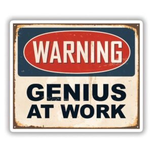 Read more about the article Warning Genius at Work Vintage Grunge Sticker