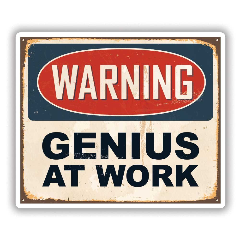 Warning Genius at Work Vintage Grunge Sticker