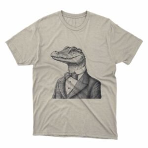 Read more about the article Crocodile in a suit Animal Portrait Vintage Drawing Monochrome T-shirt