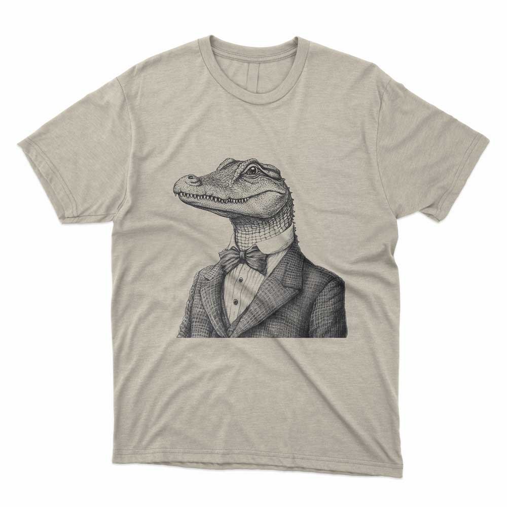 Crocodile in a suit Animal Portrait Vintage Drawing Monochrome T-shirt