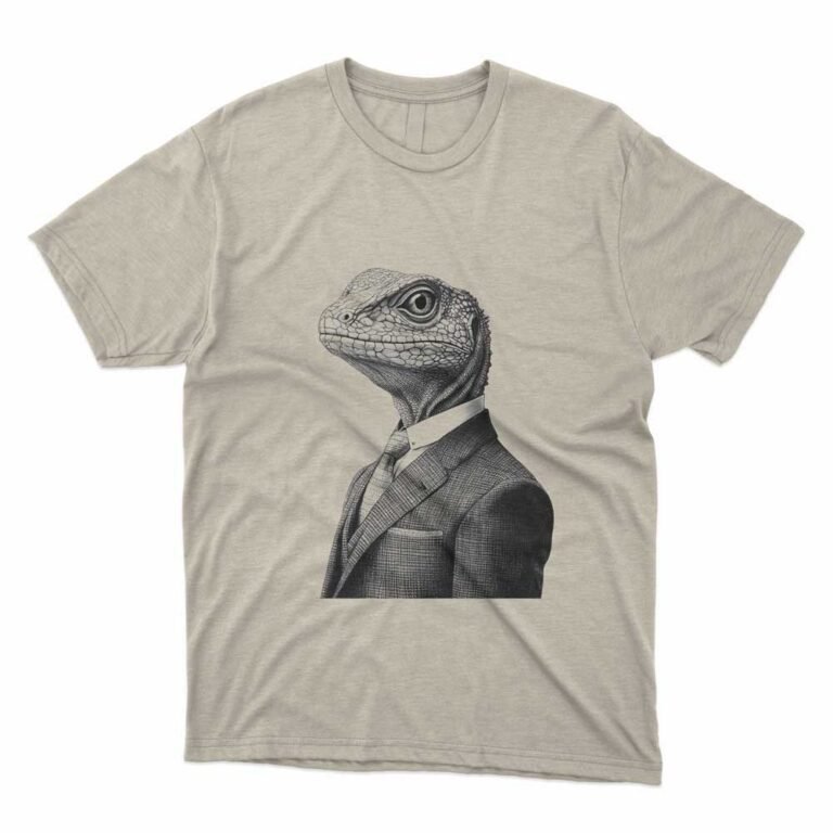 Read more about the article Lizard in a suit Animal Portrait Vintage Drawing Monochrome T-shirt