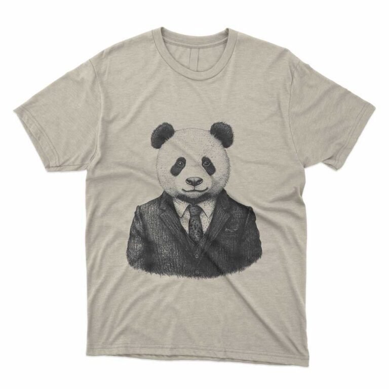 Read more about the article Panda in a suit Animal portrait Vintage Drawing Monochrome T-shirt