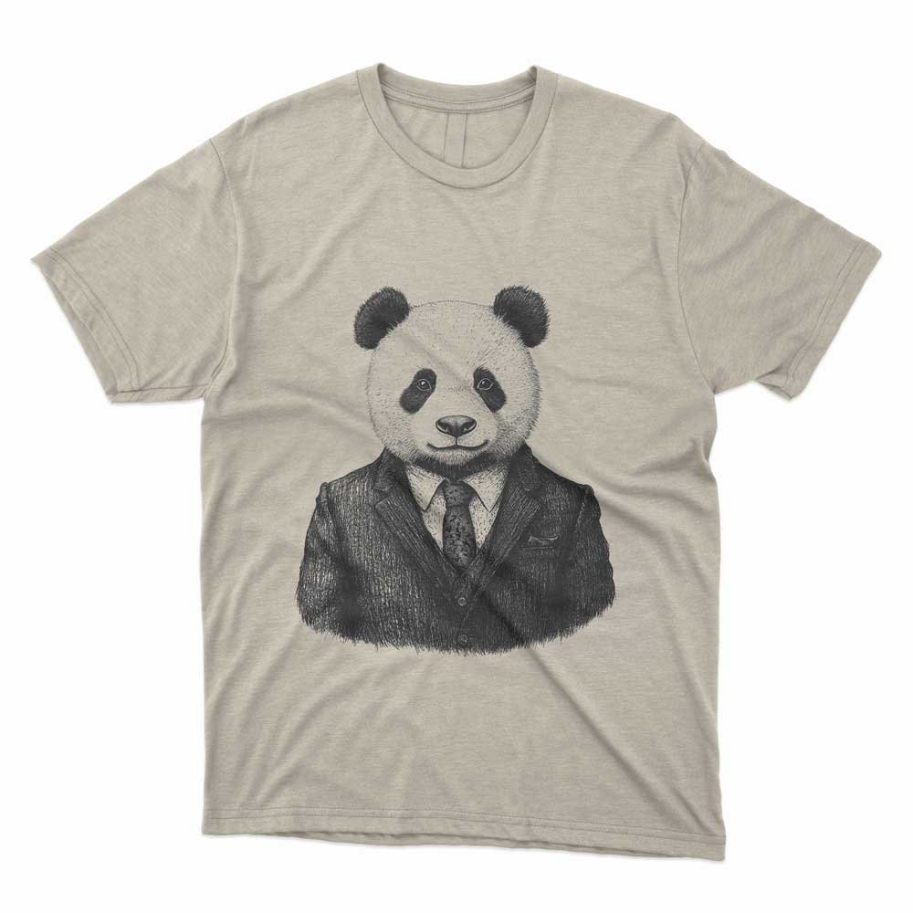 Panda in a suit Animal portrait Vintage Drawing Monochrome T-shirt