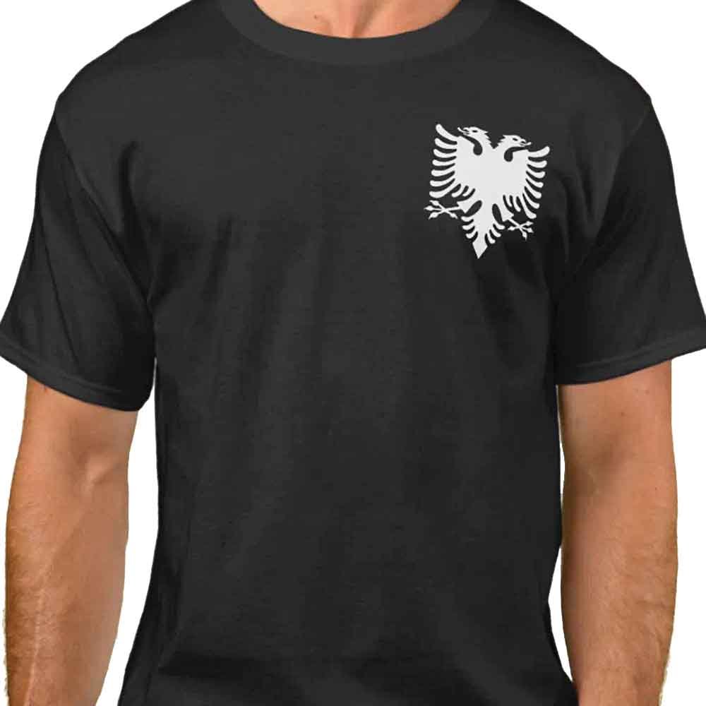 Minimalist white double-headed Albanian eagle pocket design T-shirt