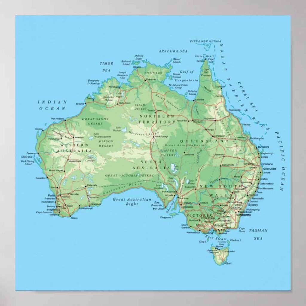 Detailed Map of Australia Poster